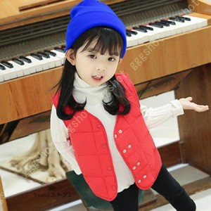 中綿ベスト キッズ服 ベスト 子供服 女の子 フードなし キルティング チェック チョッキ トップス 秋冬 厚手 防寒 保温 可愛い カジュア