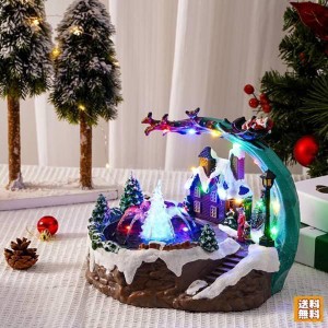 クリスマスミニハウス 雪景色 クリスマスシーン 冬 音楽 噴水 ライト ドールハウス クリスマスビレッジ オーナメント 卓上 雰囲気 装飾 