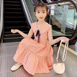 ワンピース キッズ 子供服 女の子チェック柄 折り襟 チュニック 子供ドレス お姫様 おしゃれ カジュアル 可愛い 新品春夏 キッズワンピー