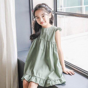 子供服 ワンピース 春夏 女の子無地 チュニック 子供ドレス ジュニア おしゃれ カジュアル 可愛い 新品キッズワンピース ノースリーブ