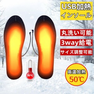 【在庫処分】電熱インソール 中敷き ヒートインソール 防寒対策 電熱防寒具 電熱ウェア 靴底 下着  フットウォーマー USB加熱式 水洗い可