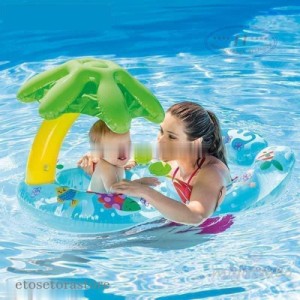 パパママと一緒に泳げる 親子浮き輪 ヤシの木サンシェード付き浮き輪 ベビーフロート 赤ちゃん浮き輪 子供 赤ちゃん浮き輪 うきわ ベビー