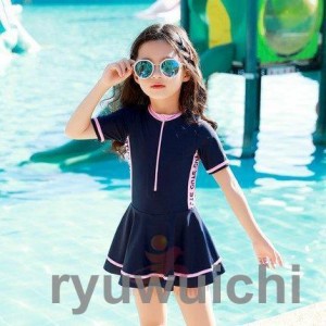 子供 水着 ジュニア キッズ水着 ワンピース 女の子 セパレート水着 スクール水着 スイミングウェア ネイビー ピンク 半袖 日焼け対策