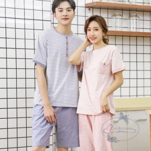 パジャマ カップル 夏 ペアパジャマ ルームウェア レディース メンズ 恋人 お揃い セット 半袖 Tシャツ 短パン 上下セットアップ 部屋着 