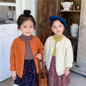 ニットカーディガン 女の子 キッズ 子供カーディガン セーター ケーブル編み 無地 トップス 韓国風