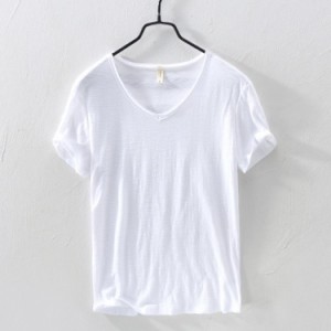 tシャツ トップス カットソー vネック 半袖 100%綿 天竺 カットオフ 無地 メンズ レディース ファッション