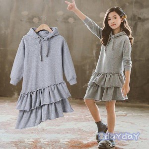 子供服 ワンピース キッズ 長袖 子供ドレス dress 女の子 春秋 膝丈ワンピース 無地 ロングTシャツ 韓国子供服 ジュニア カジュアル