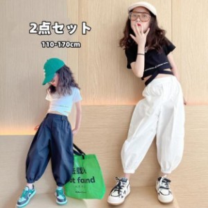 ダンス衣装 キッズ 韓国 かっこいい 黒 白 派手 パンツ セットアップ ヒップホップ へそ出し tシャツ ショット丈 トップス 女の子 練習着