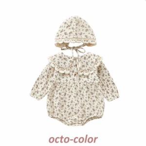 ロンパース 女の子 長袖 60 70 80 90 ベビー服 ボンネット付き かわいい おしゃれ 花柄 ボンネット　帽子