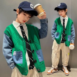 デニムジャケット キッズ アウター  デニムコート 子供服 男の子 ニットジャケット ニットカーディガン 子ども服 ブルゾン 通学 通園 春