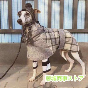 イタグレ 犬 服 秋冬 暖かい 防寒 チェック柄オーバーコート 中型犬 大型犬 イタリアングレーハウンド