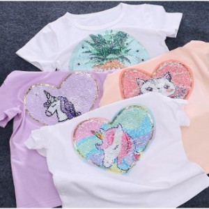 子供服 Tシャツ 半袖 スパンコール 色が変わる ス 夏 女の子 ユニコーン キッズ