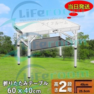  折りたたみテーブル アウトドア キャンプ 幅60x40cm 高さ2段階調整可能 アルミフレーム コンパクト 持ち運び ピクニック バーベキュー 