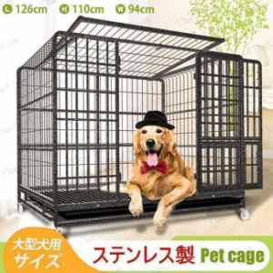 ペットケージ 鉄製 犬檻 犬小屋 ケージ ペットサークル ドッグケージ ペットフェンス 大型 中型犬用 ペット用品 ダブルドア キャスター付