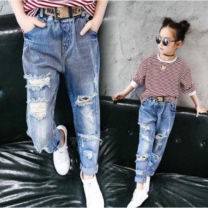 子供服デニムパンツ韓国子供服女の子ダメージジーンズ120￥￥/130￥￥/140￥￥/150￥￥/160cm春着秋着ダメージジーンズ長ズボンロングパ