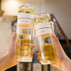 分離式 ティーボトル 水筒 二重構造 耐熱ガラス 茶こし付き 400ml/350ml 持ち運び 直飲み ティータンブラー 透明 二重ガラス マグボトル