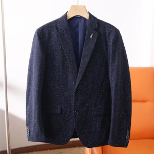 テーラードジャケット ジャケット スーツ メンズ アウター 杢調 ストレッチ ビター系 テーラード 2ボタン ピンバッジつき 紺色