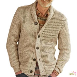 メンズ カーディガン 羽織り ニットセーター アウター 厚手 メンズ 無地 折り襟 ニットジャケット ビジネス カジュアル 快適 シンプル