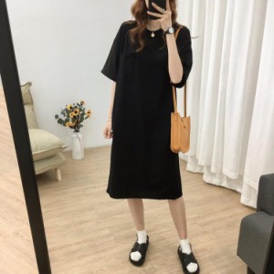 ロングTシャツ レディース Tシャツワンピース 半袖 ゆったり 膝丈ワンピース 女性 半袖ワンピース 無地 ワンピース 夏 不規則裾