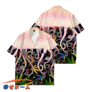 たこ柄 3Dプリント アロハシャツ 半袖 章魚 メンズ タコ カジュアル トップス キューバシャツ 軽量 ハワイ風 開襟シャツ 薄手 夏用