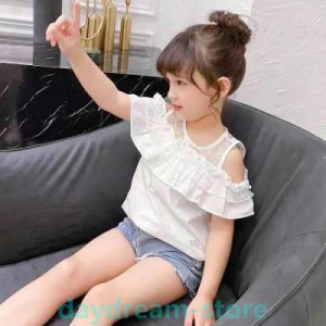 子供服 半袖Tシャツ 女の子 オフショルダー トップス 半袖 女児 Tシャツ フェイクレイヤード 半袖 肩出し キッズ 夏物