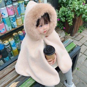 ポンチョコート女の子キッズメルトンコート裏ボアフード付きあったかショートコートアウタートップス羽織りケープ