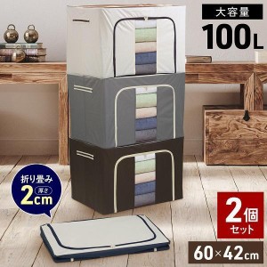 収納ボックス 2個セット 大容量 100L 布 収納BOX 収納 クローゼット 押し入れ収納 衣類 衣類収納 積み重ね 布製 ファブリックボックス 折