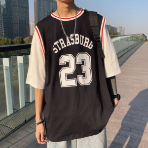 メンズ バスケ ゼッケン Tシャツ 半袖 夏 シャツ トップス 高校生 男子高生 男 大きいサイズ ダンス ストリート ビッグ 韓国 ファッショ