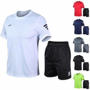 夏用 メンズ 上下セット 吸汗速乾 半袖Tシャツ ジム トレーニングウェア ランニングウェア マラソン スポーツウエア