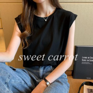 ノースリーブ Tシャツ レディース トップス 純色 カットソー シンプル 無地 大人 女子 カジュアル 通勤 韓国風 夏