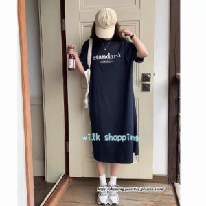 Tシャツワンピース ロングティー レディース トップス プルオーバー 半袖 夏服 部屋着 柔らか ストレート 大きいサイズ展開あり M-4XL ロ