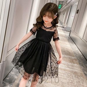 子供服ワンピース160韓国子ども服キッズ女の子夏服半袖ワンピースチュール水玉子供ドレス結婚式誕生日ベビー服ジュニアお姫様おしゃれ可