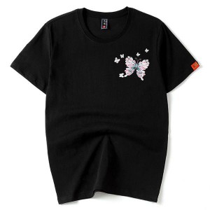 和柄刺繍 半袖Tシャツ メンズ 刺繍蝶 華鳥風月 半袖Tシャツ 男女ペア カップル 男女兼用 ご夫婦 恋人 夏 肌着 リゾート サマー ジュニア 