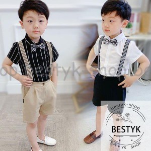 韓国子供服 フォーマル 男の子 半袖シャツ+半ズボン+ストラップ+蝶ネクタイ 4点セット キャットウォーク 入園式 卒園式 入学式 卒業式 か