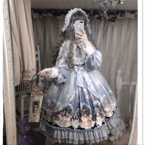 Lolita長袖ドレス服 ロリータ衣装 可愛いドレス レデイース二次元衣装 ヘッドギア 美少女ドレス リボン付き 長袖 リボンダンス衣装