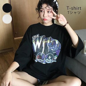 Tシャツ レディース トップス 半袖 チュニック プールオーバー ロック 柄 クルーネック セール