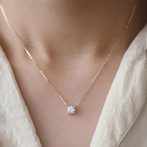 ネックレス レディース 一粒 CZダイヤ 0.8ct 定番 シンプル 重ね付け シルバー925 14kコーティング ゴールド 彼女 妻 嫁 母 女性 母の日