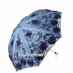 晴雨兼用 刺繍 立体的な花柄 UVカット 遮光 遮熱 持ち運び便利 紫外線対策傘 日傘 レディース レース 折りたたみ傘 軽量