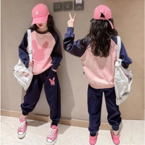 ジャージ キッズ 女子 上下 長袖 春秋  ジュニア 2点セット 子供服 セットアップ Tシャツ 長ズボン トレーナー スポーツウェア 運動着 可