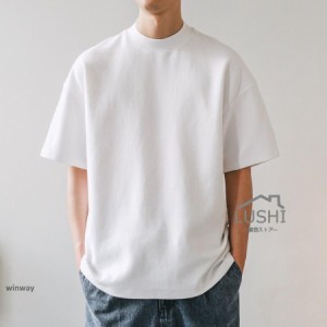 Tシャツ メンズ トップス 半袖 綿100％ 無地 インナー ビジネス 通勤 ボディワイルド ジャケット 襟高