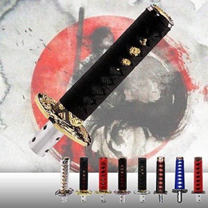 日本刀シフトノブ 武士刀ギアノブ 日本刀型 和風 AT MT カスタム 4種類アダプター付き (白赤)