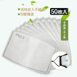 半額セール  マスク用取り替えシート 5層構造 50枚入 大人用 子供用 花粉対策マスク 活性炭入不織布 フィルターシート 交換マスクフィル