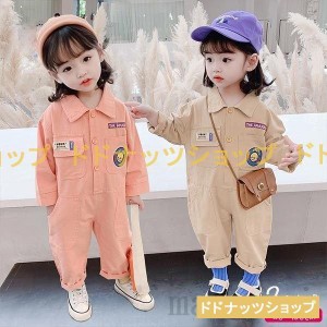 キッズ ジャンプスーツ 女の子 つなぎ オールインワン オーバーオール 子供服 長袖 春 秋 キャラクター ロゴ ワンポイント おしゃれ カー