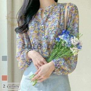 シフォンブラウス 花柄 レディース 長袖ブラウス 春 ブラウス ゆったり シフォン 花柄ブラウス レトロ シャツ 秋 トップス 薄手 お洒落