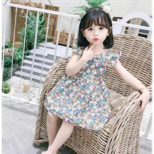 子供服 ワンピース 花柄 夏 女の子 キッズワンピース 薄手 花柄ワンピース チュニック 子供ドレス おしゃれ 可愛い 涼しい 海辺　90　100