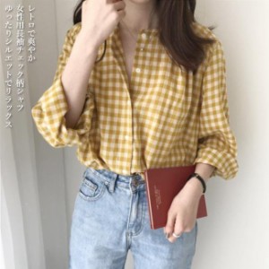 シャツ 長袖 レディース チェック柄シャツ レトロ ブラウス ゆったり 長袖シャツ 女性 長袖ブラウス トップス 春秋 森ガール お洒落