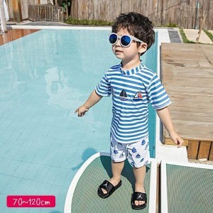 男の子 水着 セパレートタイプ 半袖 半ズボン 上下セット セパレート水着 UV対策 ボーダー かっこいい 速乾性 おしゃれ水着 1歳 2歳 3歳 