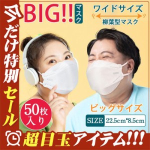 大きいマスク 立体 大きめ 50枚入り ビッグサイズ 使い捨て 不織布 マスク 柳葉型 通気性 花粉 夏用マスク 立体マスク 4層