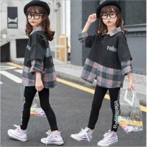 上下セット 子供服 長袖 シャツ チェク柄 セットアップ キッズ カジュアル 女の子 パンツセット ウエストゴム スポーツウェア 春新作