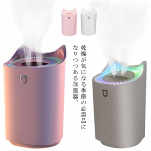 かわいい 空焚き防止?USB給電式 3L 卓上加湿器 大容量 アロマ対応 LEDライト付き 上から給水 2穴 オフィス 除菌 おしゃれ お手入れ簡単